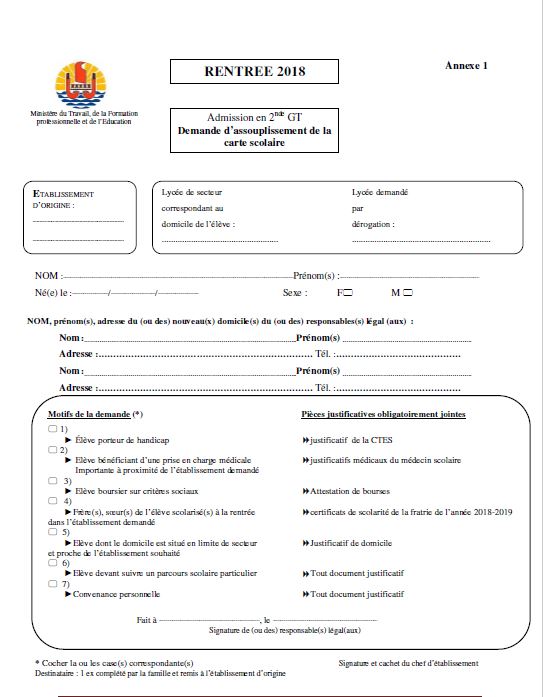 Assouplissement de la carte scolaire (entrée en 2GT)